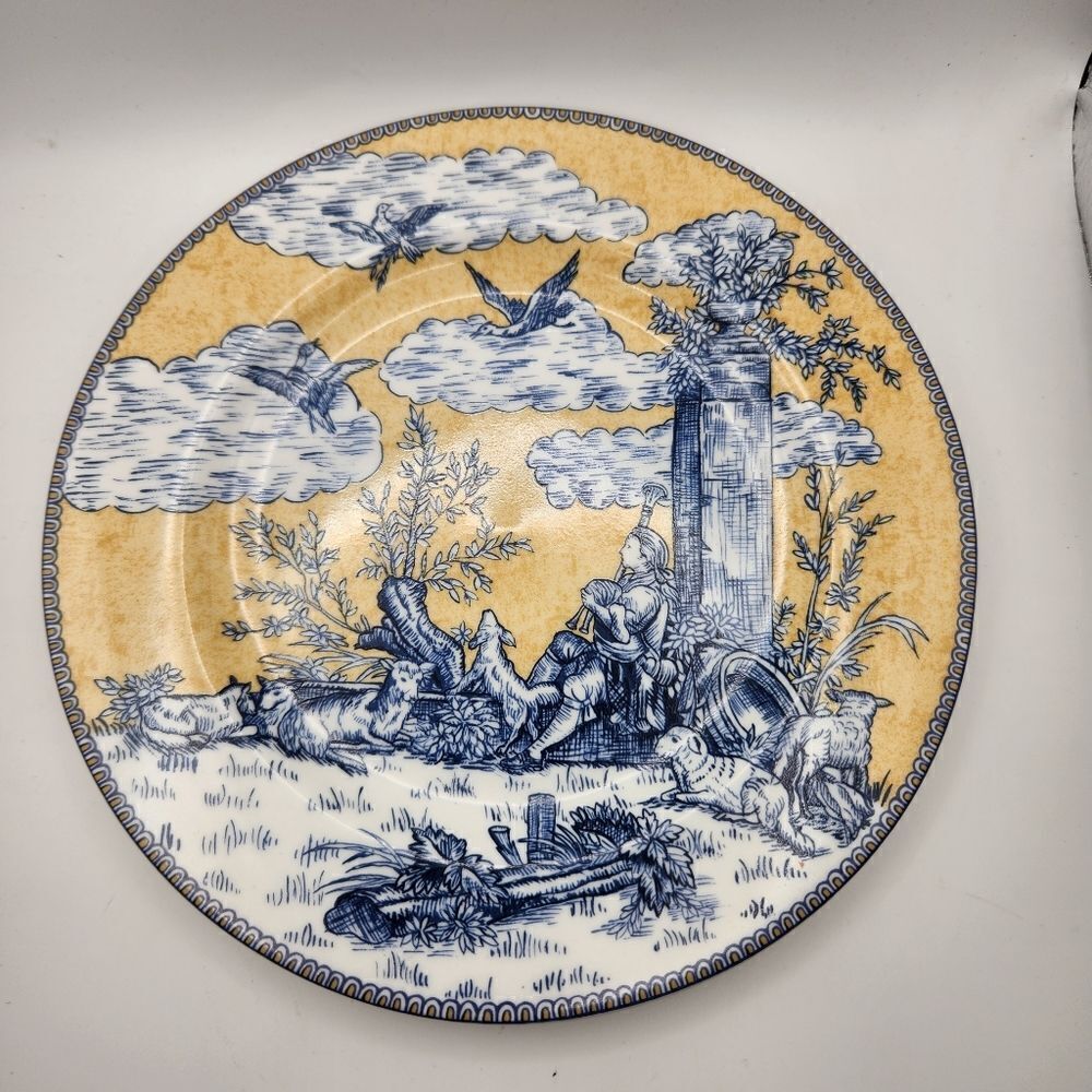 American Atelier At Home English Toile 5076 Salad/Dessert Plate Porcelain